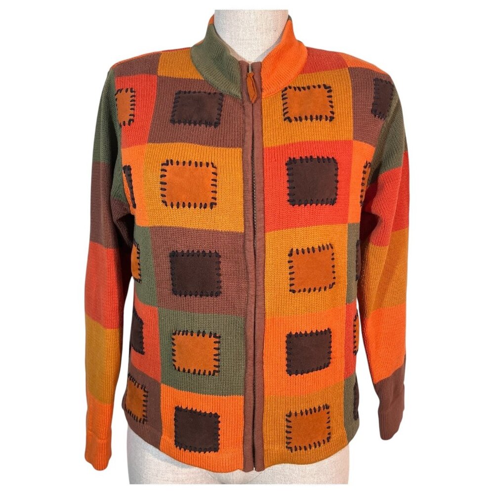 Christina‎ Rotelli Parisian Patchwork Cardigan Sweater Size PS Cotton Colorblock